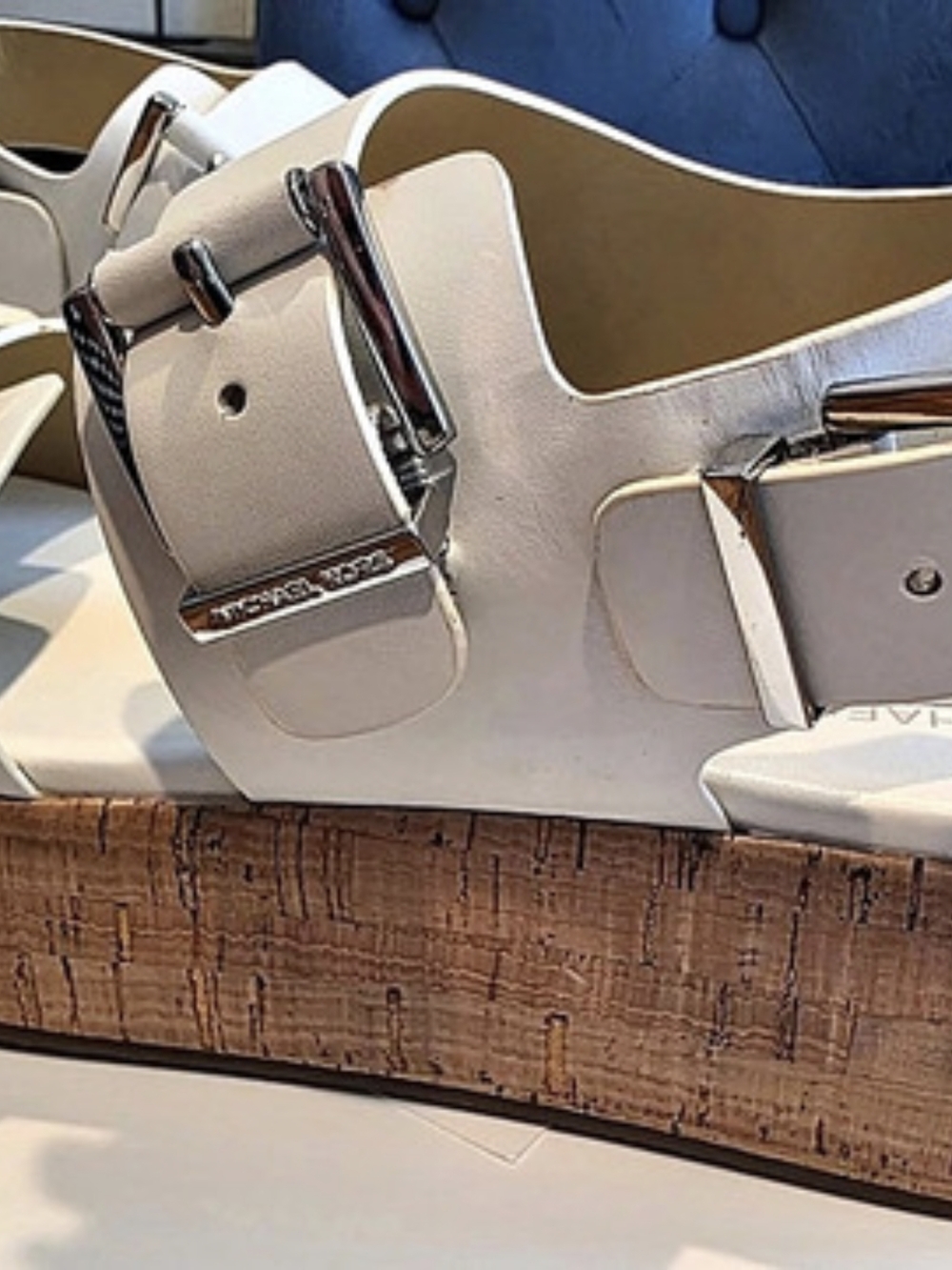 Michael Kors Colby Leather Flatform Sandal White & Brown - Picture 3 of 7